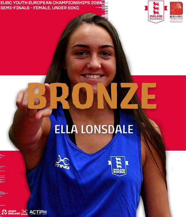 Bronze for Ella! 🏴󠁧󠁢󠁥󠁮󠁧󠁿🦁 Female, Under 60kg - Ginerva Muzzi (Italy) beat Ella Lonsdale (England) by a 5-2 decision. #EnglandPerformance | #YouthEuros24