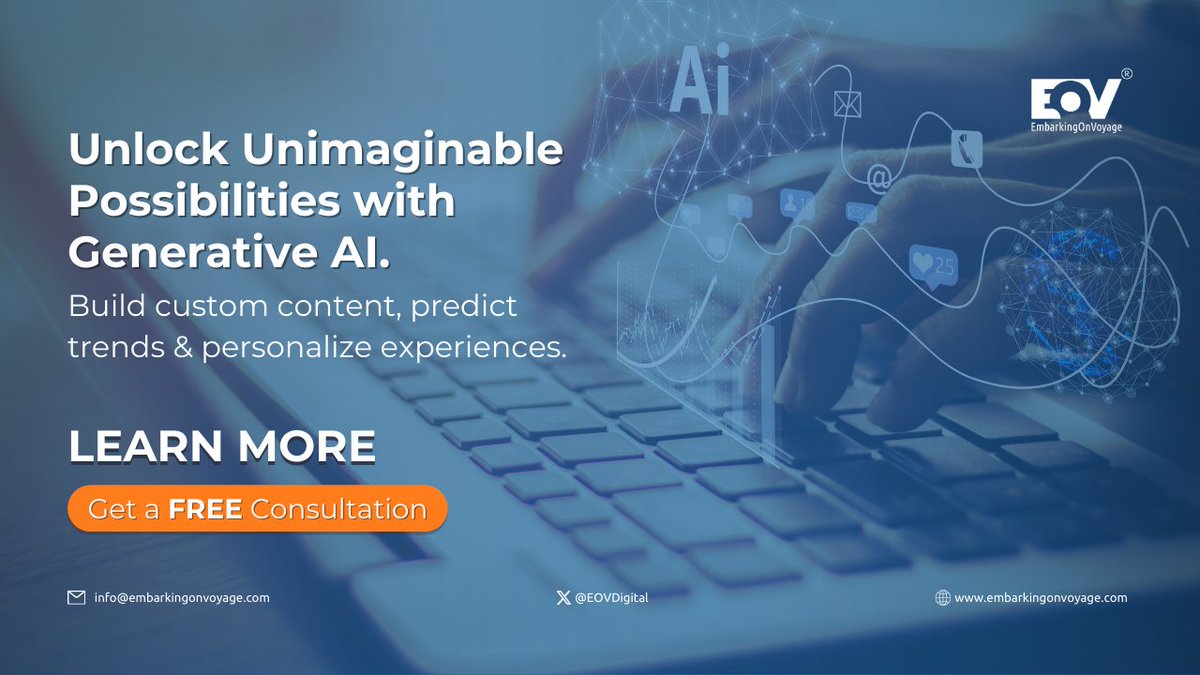 Unleash the power of Generative AI! Craft never-before-seen content, build intelligent software, and personalize experiences at scale. Get a FREE consultation to see how it can transform your business -> bit.ly/3RHqEgW . . . #GenerativeAI #FutureofTech #AI