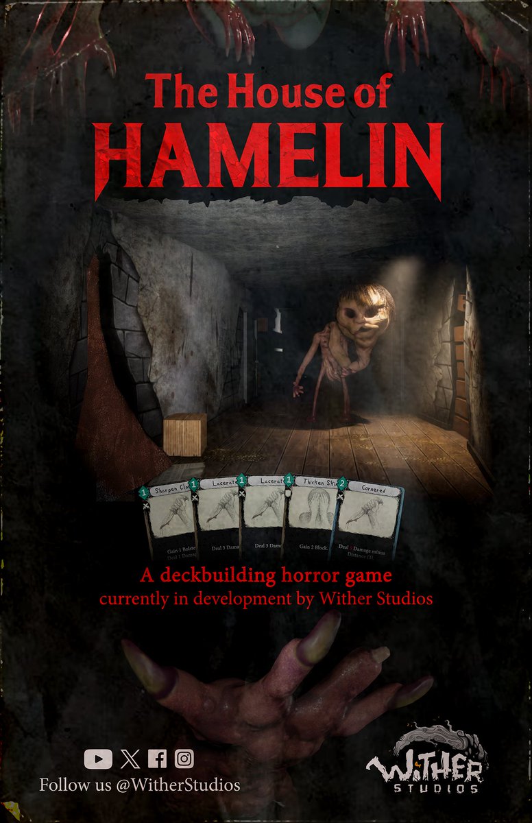 We are working on a deckbuilding horror game called The House of Hamelin! Come try it out TONIGHT, upstairs at the Phoenix Theater, from 6pm-10pm: 1025 Washington Pike, Bridgeville, PA 15017