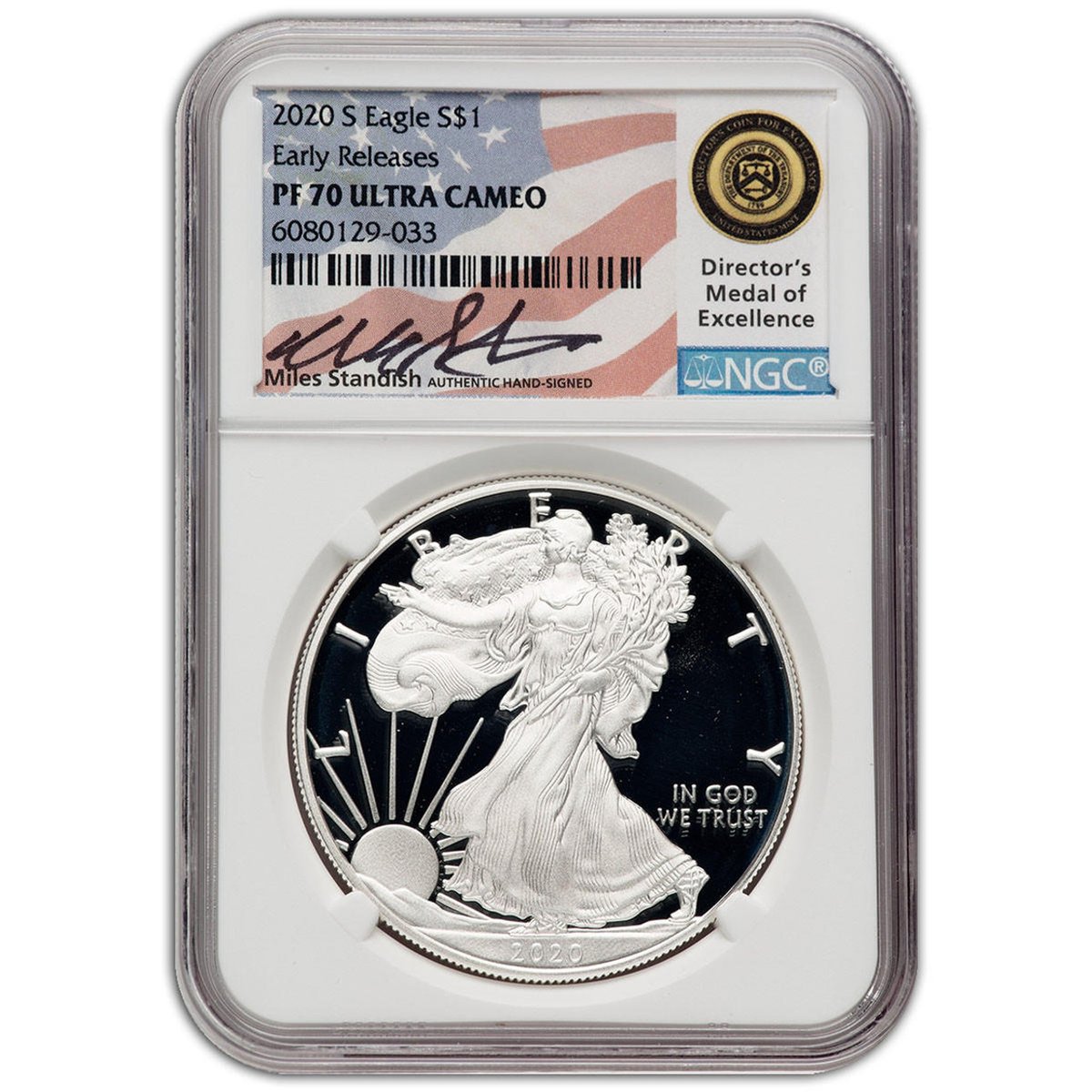 This 2020-S Proof Silver Eagle is special was supposed to be the last Heraldic Eagle Proof Silver Eagle ever minted, features the special Miles Standish signed Director's Medal of Excellence label: bullionsharks.com/2020-s-silver-…

#usmint #rarecoins #silvereagle #jpmorgan #Silver