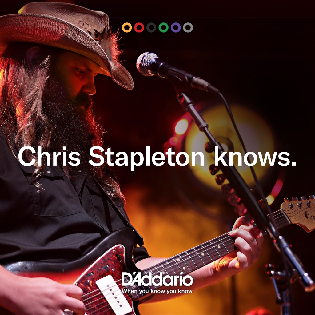 'D'Addario strings are the only strings I play, and they are the only strings I will ever play.' - Chris Stapleton #WYKYK 🟡🔴⚫️🟢🟣⚪️