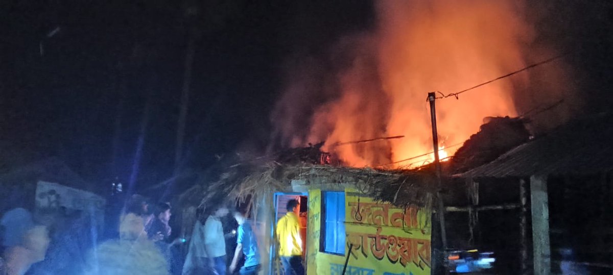 Sensing the defeat, TMC goons have set fire in the shop of Labhpur Mandal 2( Birbhum) BJP President Ashish Mondal .