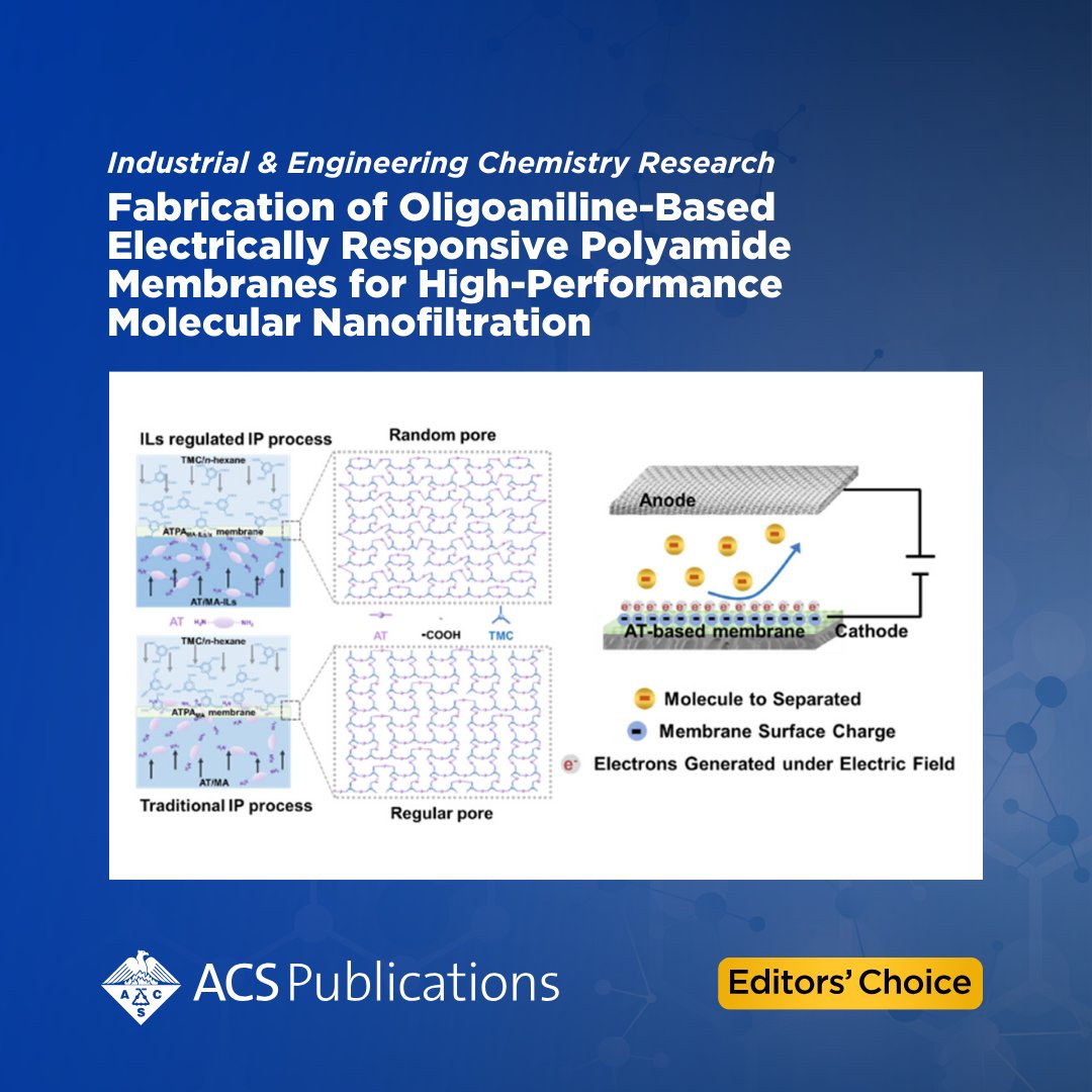 'Fabrication of Oligoaniline-Based Electrically Responsive Polyamide Membranes for High-Performance Molecular Nanofiltration' from Industrial & Engineering Chemistry Research is currently free to read as an #ACSEditorsChoice.

📖 Access the full article: go.acs.org/8Ss