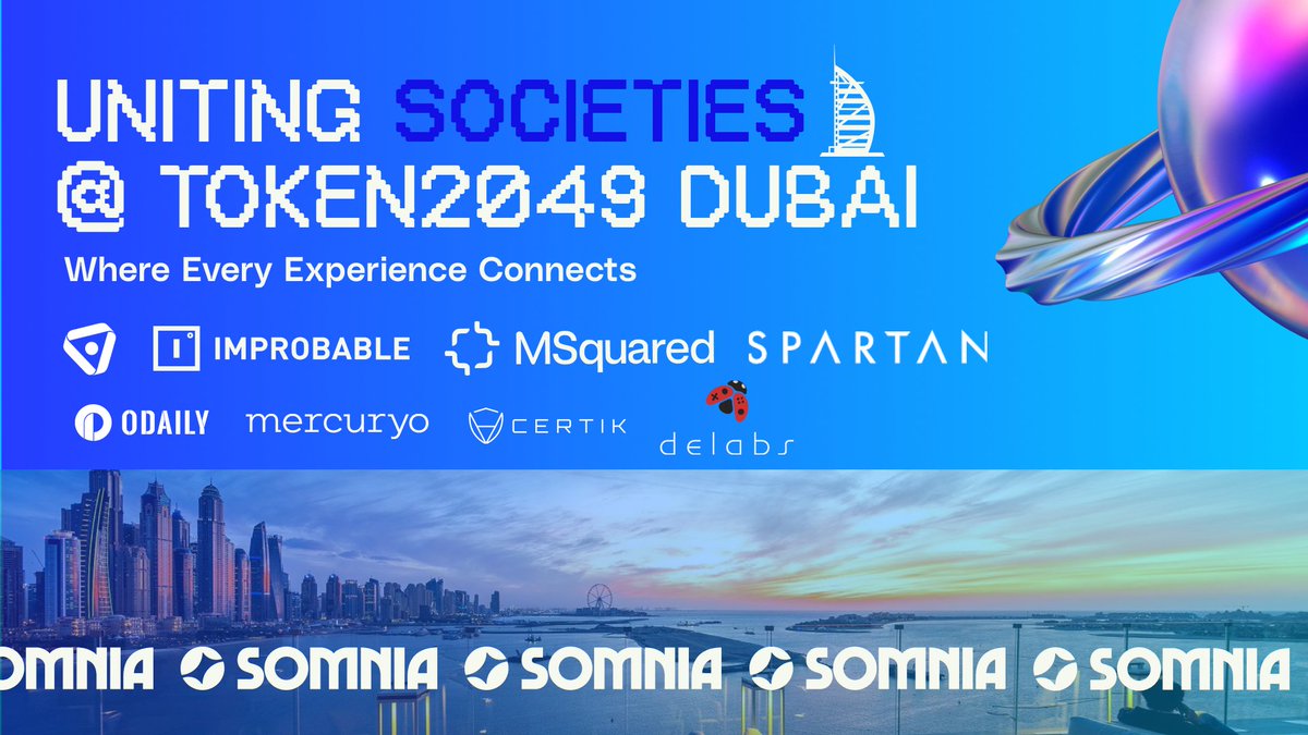 Who's attending @token2049 in Dubai? 🐫🏙️ Get ready for the upcoming #Somnia event! We're thrilled to announce that there are already more than 950 registered participants! 🥳 Thanks to our partners @Improbableio, @MSquared_io, @virtualfound, @TheSpartanGroup, @OdailyGlobal,…