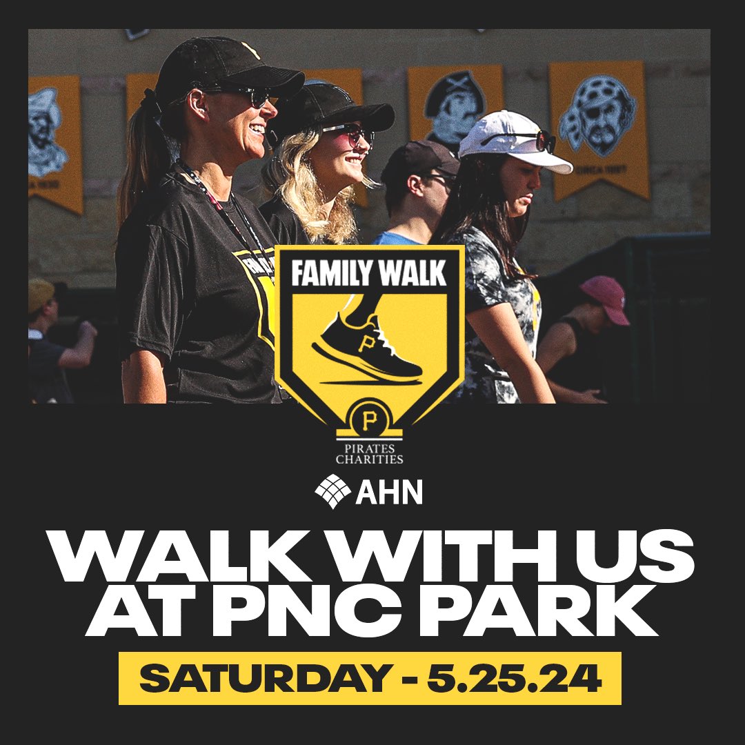 Get your walking shoes ready!   The Pirates Charities Family Walk, presented by AHN, will take place on May 25th. Join our players, coaches, and their families at PNC Park as we walk in support of improving our community's mental health.   Register now ➡️ atmlb.com/3JcB6t8