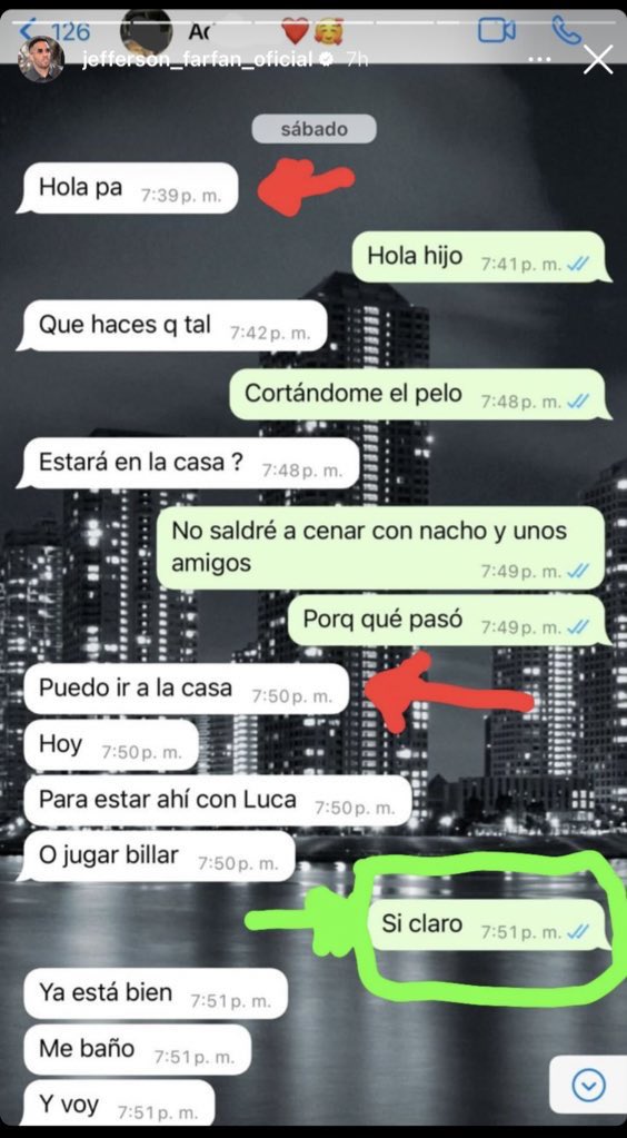 Capturas de la conversación con su hijo, mostradas por Farfán