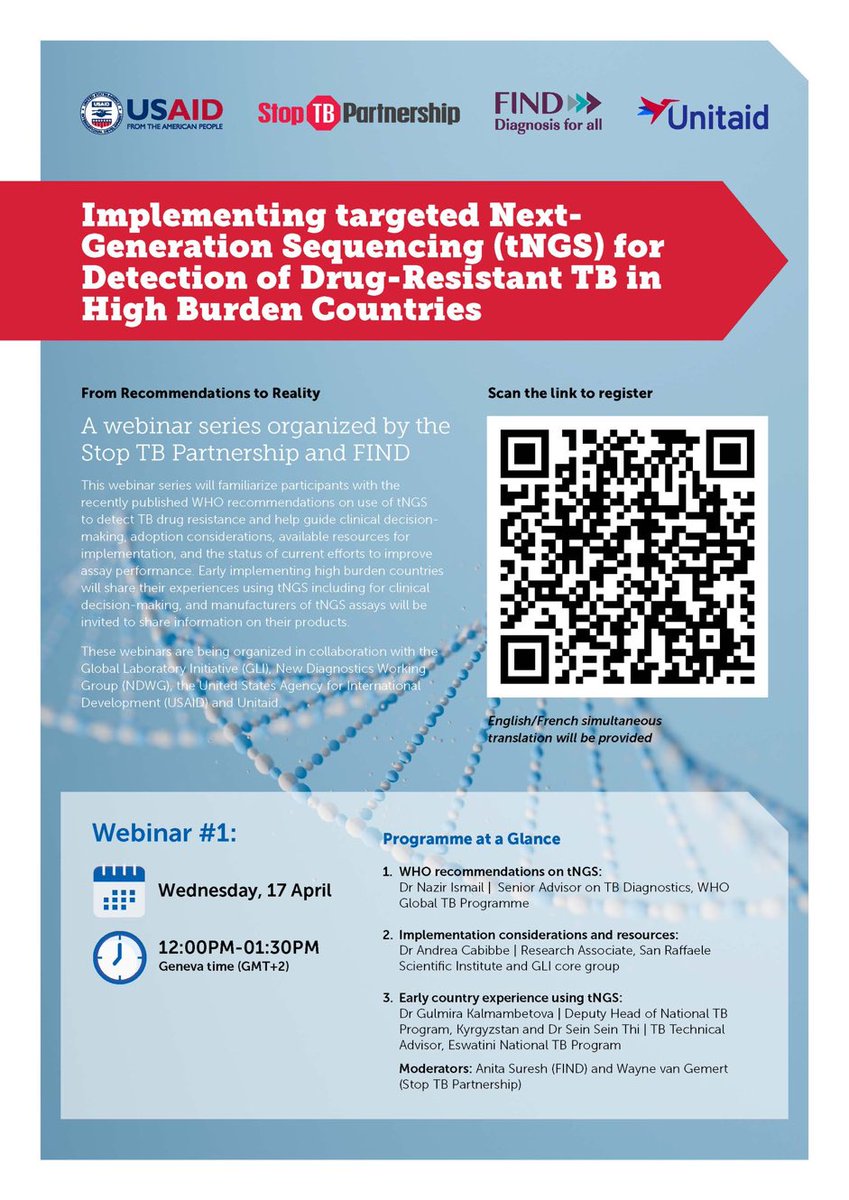 New webinar on implementing targeted next-gen sequencing #tNGS for DR-TB detection 17 Apr 12.00 (GMT+2) @FINDdx @StopTB @UNITAID @USAID sign up now! us06web.zoom.us/webinar/regist… #SeqnTreat @paimadhu @WHO @TheUnion_TBLH @msf_tb @CDC_TB @TAGTeam_Tweets