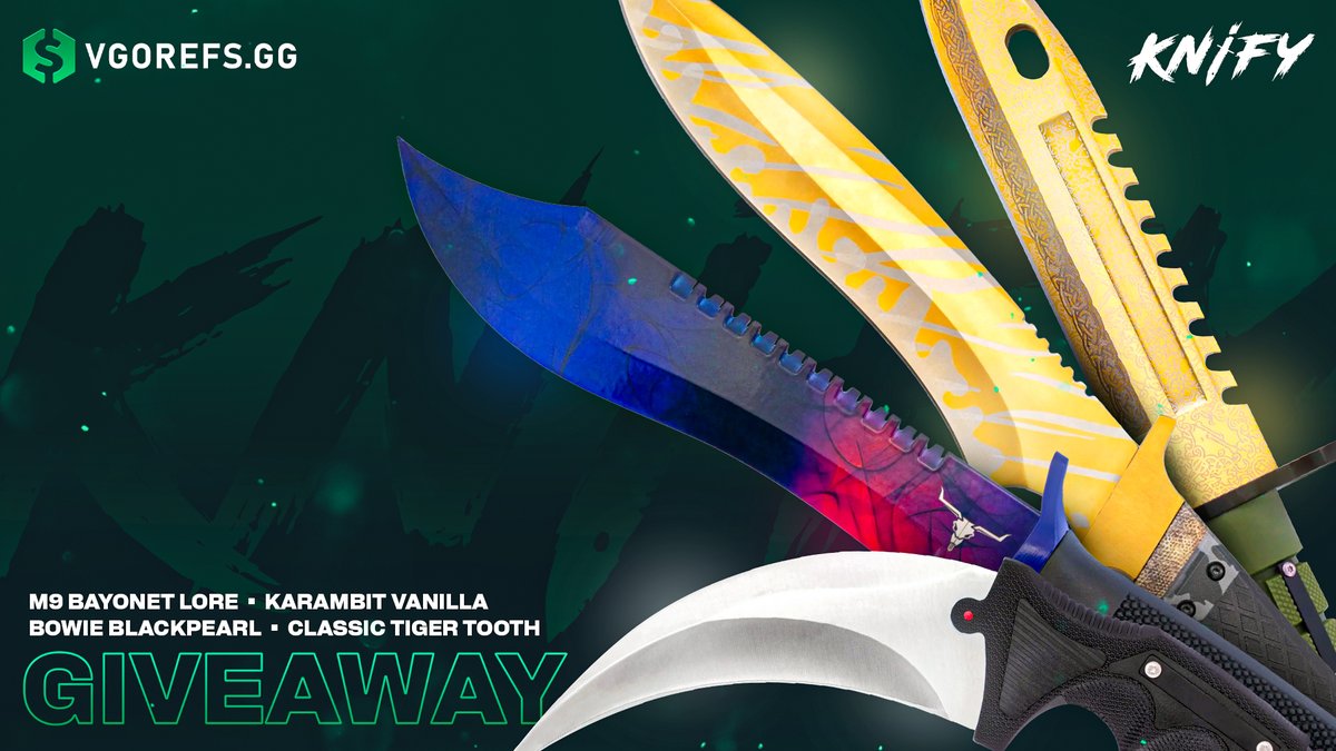 ~$200.00 GIVEAWAY (4 Winners)! 🥳 4x REAL @CounterStrike KNIVES To enter: ✅ Follow us & @KnifyGG ✅ Retweet + Like ✅ Tag your friends! (Required) Winner in 7 Days, Best of luck! ⚡️