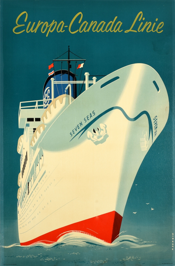 Original #vintage #poster of the day - Europa-Canada Linie Seven Seas (1960s) Artist: Reyn Dirksen → antikbar.co.uk/original_vinta… #Ocean #Liner #Cruise #Travel #Advertising #Art #ReynDirksen #Passenger #Voyage #Europe #Canada #SevenSeas #OceanLiner #Ship #Maritime #History