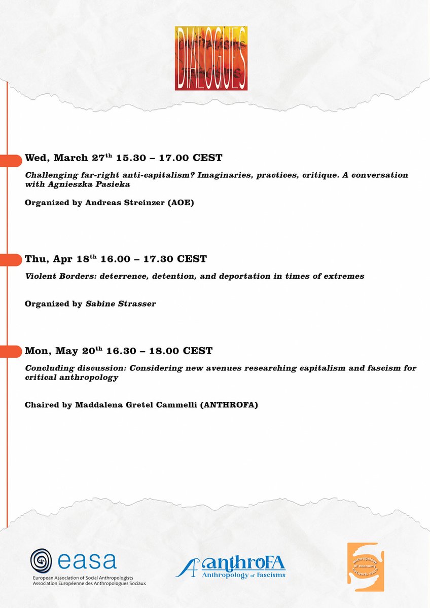 Andreas Streinzer (@kompostmoderne) on Twitter photo Next Capitalisms and Fascisms event 🔥😍🥳
Thu, April 18th 16.00 – 17.30 CEST
Violent Borders: reflections and responses in times of extremes.
Charles Heller (University of Bern/ <a href="/BorderForensic/">Border Forensics</a>) and <a href="/PerlGerhild/">no</a> (University Trier)
Organised and hosted by <a href="/SabineStrasse10/">Sabine Strasser</a> Next Capitalisms and Fascisms event 🔥😍🥳
Thu, April 18th 16.00 – 17.30 CEST
Violent Borders: reflections and responses in times of extremes.
Charles Heller (University of Bern/ <a href="/BorderForensic/">Border Forensics</a>) and <a href="/PerlGerhild/">no</a> (University Trier)
Organised and hosted by <a href="/SabineStrasse10/">Sabine Strasser</a>