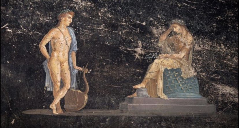 Fresco de Pompeya recién descubierto: Apolo intentando seducir a Casandra. Dos mil años no son nada.