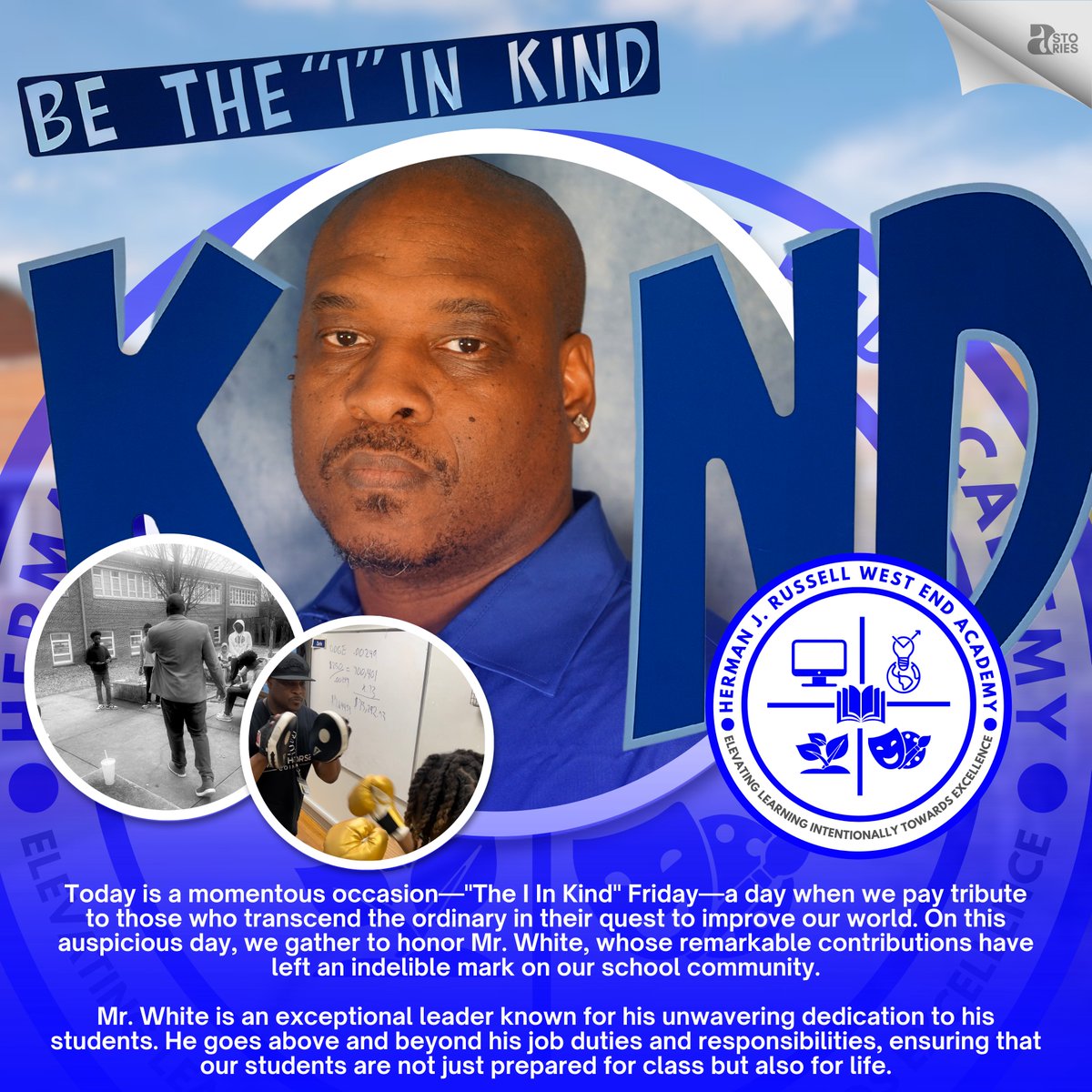 Today is a special day called 'The I In Kind' Friday, where we honor those who go above and beyond to make the world a better place. We are gathered here today to recognize Mr. White, who has made remarkable contributions to our school community.