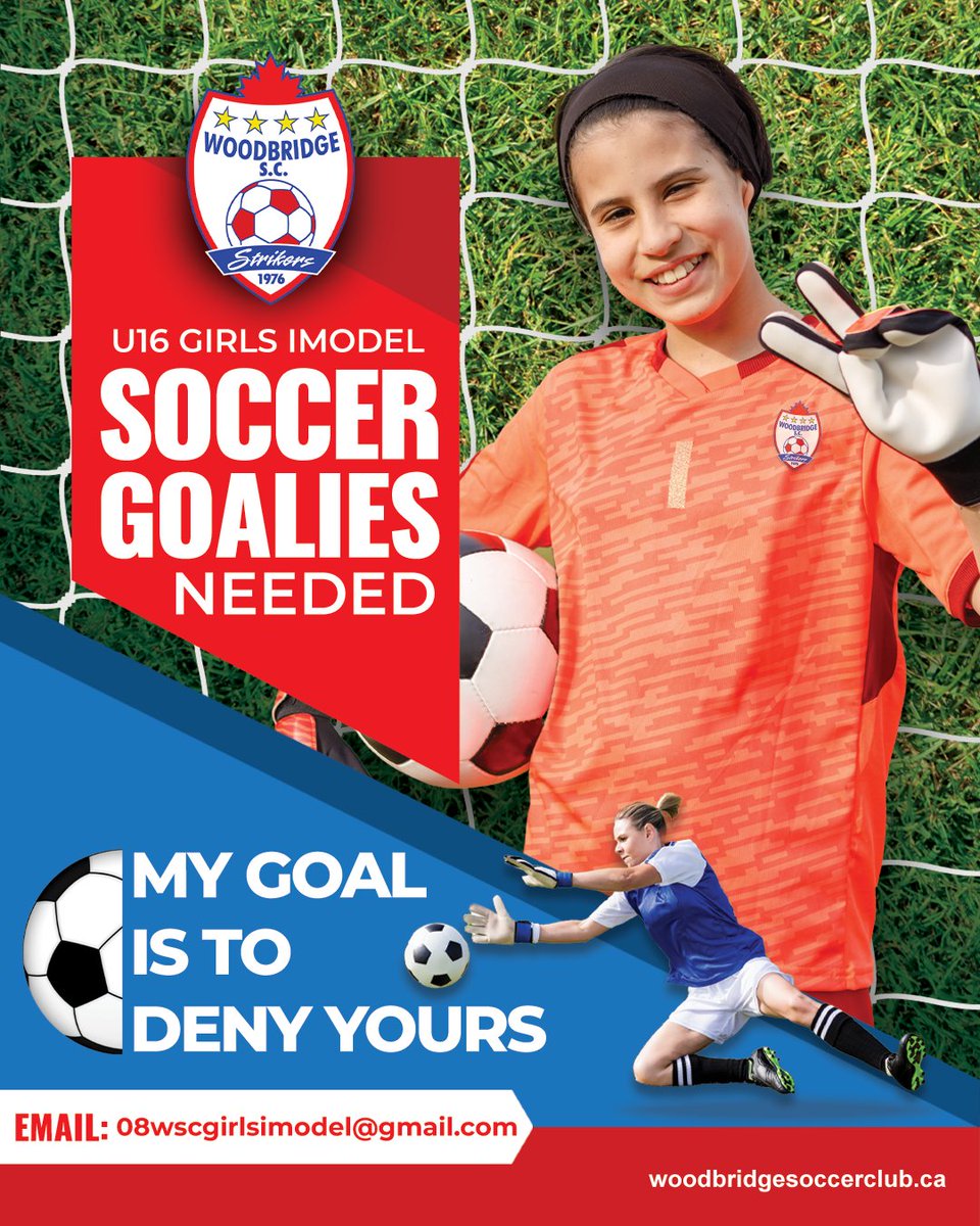 Attention to all talented young goalies out there! Woodbridge Soccer's U16 Girls IModel Team needs YOU! Looking for goalkeepers! Don't miss this exciting opportunity! Simply email 08wscgirlsimodel@gmail.com