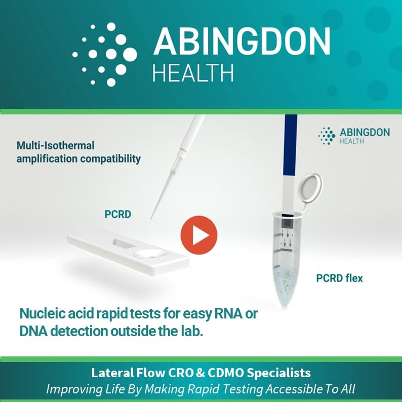 Abingdon_Health's tweet photo. 🧪 Watch this informative video on how our #PCRD nucleic acid detection #rapidtests work: https://t.co/uyLWv6WELF
💡Off the shelf products
💡Minimal training needed
💡No need to redesign primers
💡Customisable molecular testing #immunoassay
#diagnostics #lateralflow #biotech https://t.co/RnZZFDEWd5