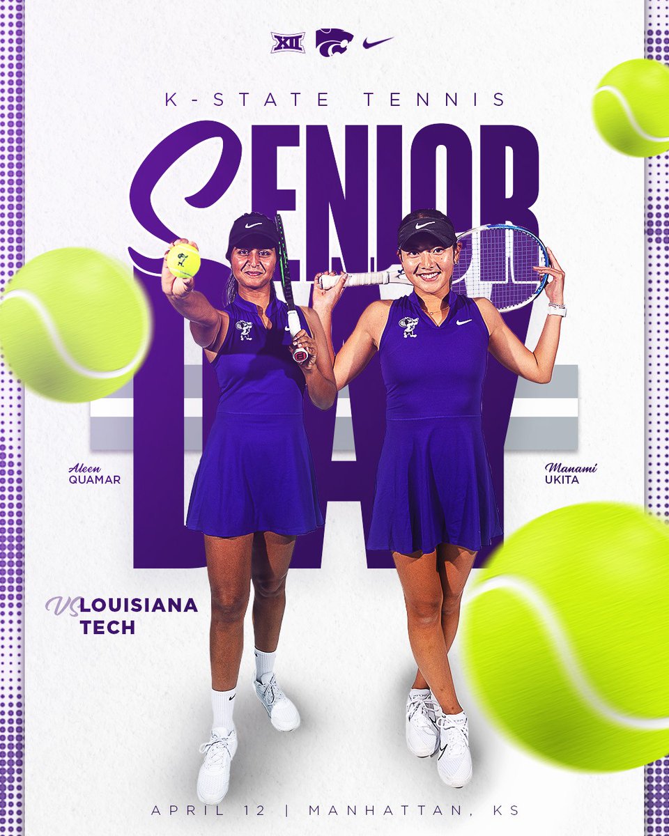 𝓢𝓮𝓷𝓲𝓸𝓻 𝓓𝓪𝔂 ✨ 🆚 Louisiana Tech 📍Mike Goss Tennis Stadium 🕚 11:00 AM 📊 k-st.at/49zJyhv #KStateTEN