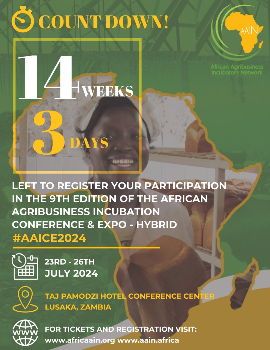 Counting down 14 weeks and 3 days to #AAICE2024 the biggest agribusiness conference and expo on the continent. Come immerse yourself in cutting-edge agribusiness discussions, explore the latest AgTech and network with renowned international agribusiness experts and practitioners.