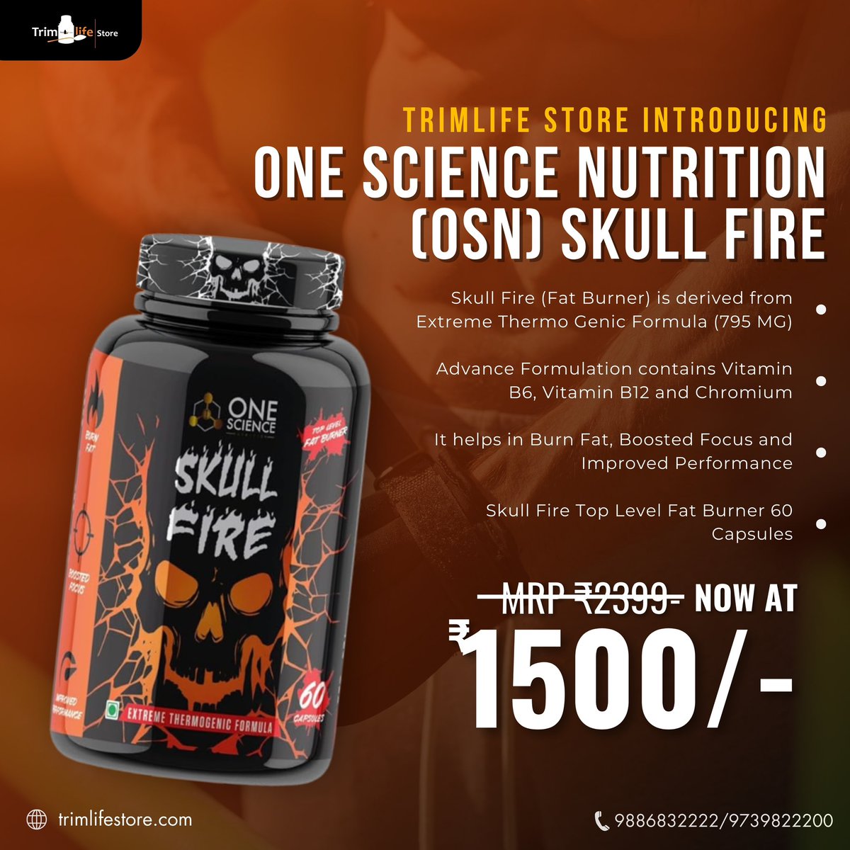 One Science Skull Fire Fat Burner 60cap🤩
MRP 2399❌
Our Price 1500✅
.
trimlifestore.com
#trimlifestore #trimforlife #supplementking #nutritionzone #supplementary #wheyproteinshake #proteinsnack #supplementviral #supplementterbaik #nutritionalcoaching #wheyproteinindonesia