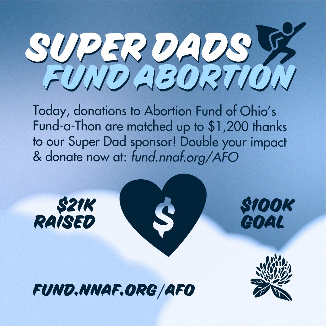 Calling all, SUPER DADS! Today is an AFO Super Dad's birthday, and to celebrate, he's matching up to $1,200 in donations to Abortion Fund of Ohio's Fund-a-Thon campaign 💸🎂 Help us wish him the happiest of birthday by doubling his donation ❤️‍🔥 fund.nnaf.org/AFO
