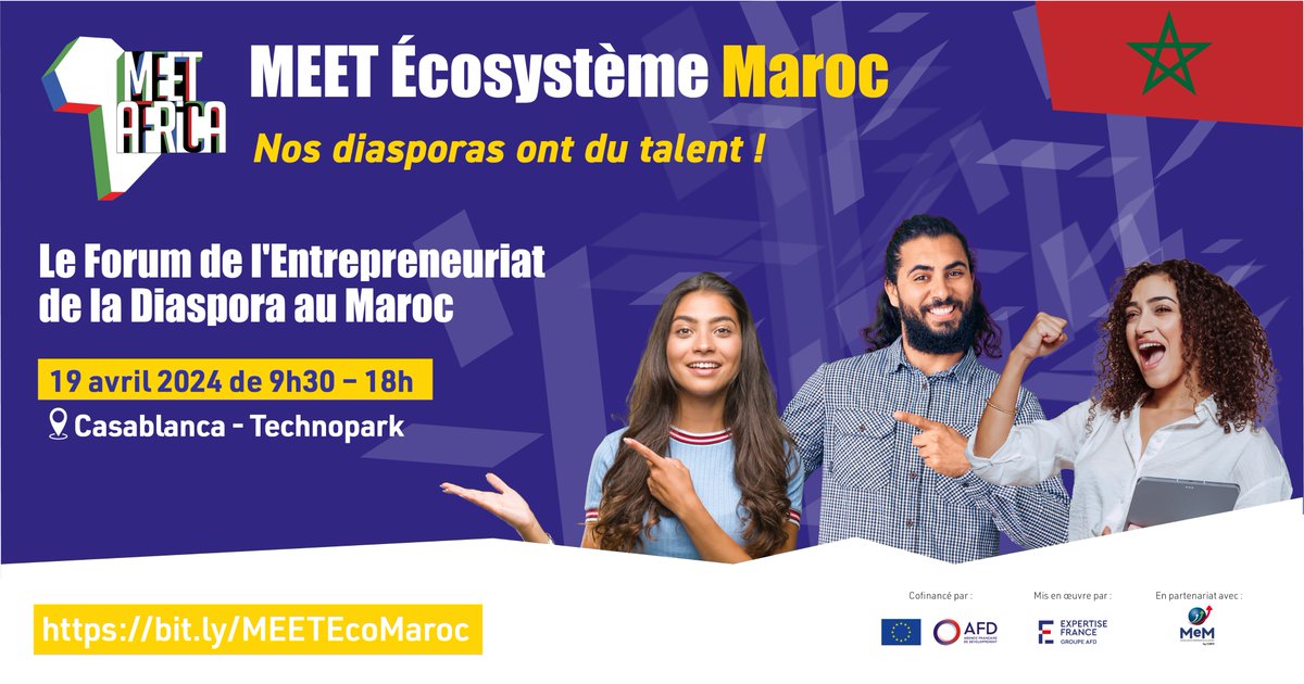 MeetAfrica2's tweet photo. J-7 #meeetecosystememaroc 📷
📷 Rdv le 19 avril 2024 pour notre dernier événement au Maroc coorganisée @CGEM_MA en présence de TOUS les acteurs nationaux de l’#entrepreneuriat au #Maroc pour des moments d'échanges et de #networking 
C'est ouvert à tous ! https://t.co/OZlIZmjqxj https://t.co/LIHUT3lNo6