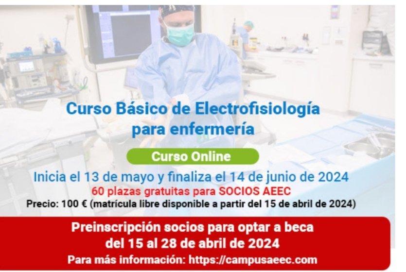 📣Curso básico de Electrofisiología para enfermería Del 13 de mayo al 14 de junio ➡️Inicio de plazo de matriculación el 15 de abril ➡️60 plazas gratuitas para socios ➡️ Preinscripción socios del 15 al 28 de abril ➡️ caduceomultimedia.us8.list-manage.com/track/click?u=…