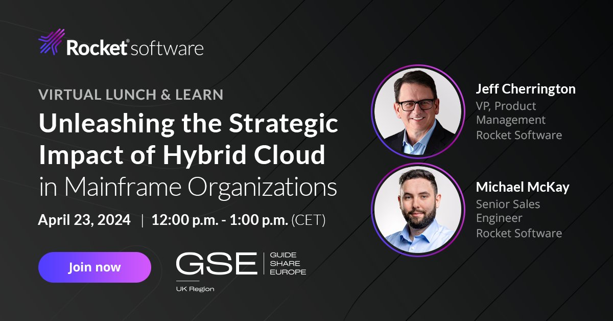 Rocket's tweet photo. We can’t wait to see you all at the @gseukc Virtual Lunch &amp; Learn on Tuesday, April 23rd. Don’t miss Rocket Software’s Jeff Cherrington and Michael McKay on how organizations can attain balance between on-prem and cloud. 

Register. https://t.co/MXErKlia9S https://t.co/wfslW78AO5
