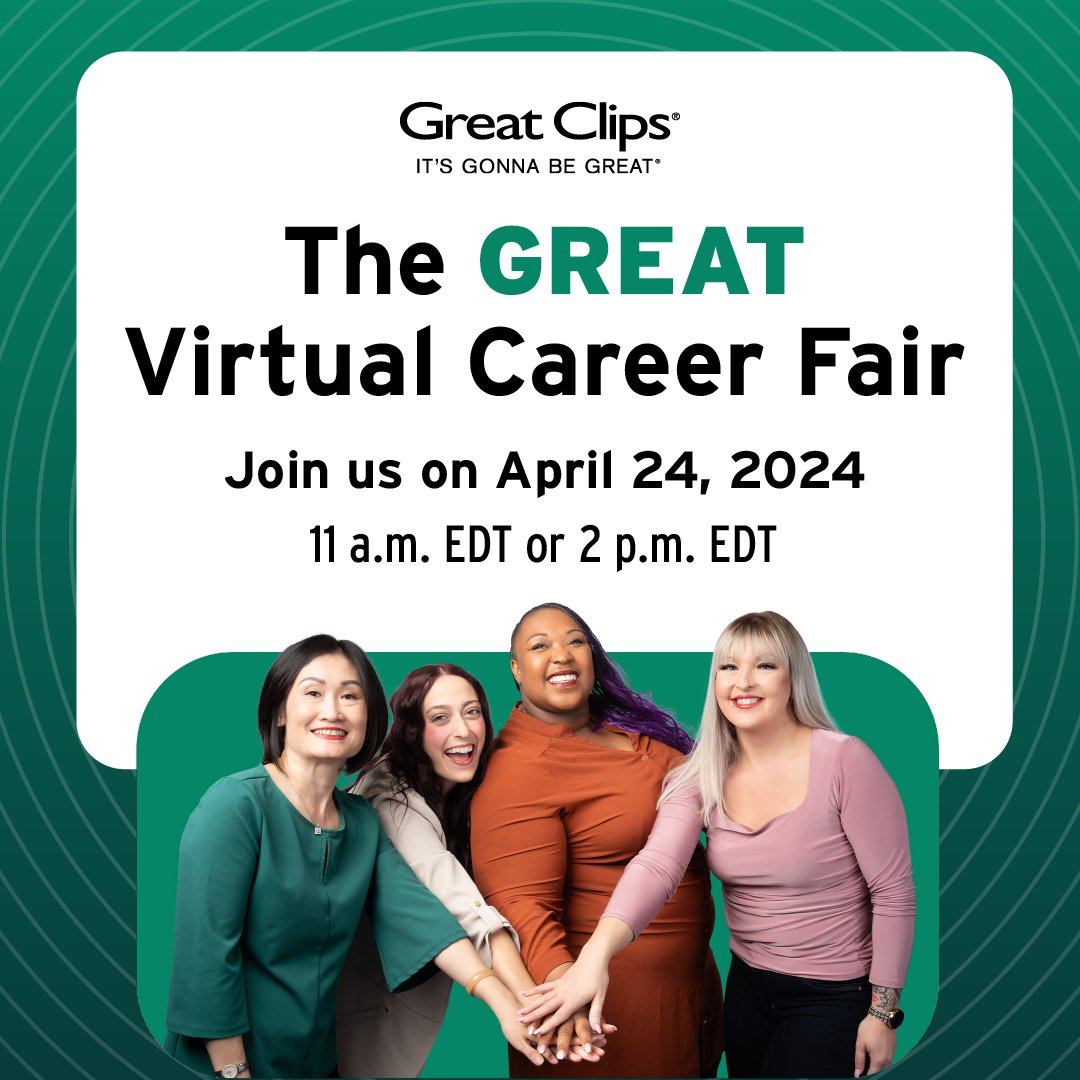 Hey #MilSpouses 👋! Are you interested in learning more about a career as a stylist? MSEP employer, @GreatClips, is hosting a virtual career fair on Wednesday, April 24 📍. Register today for one of the two sessions and learn more: library.greatclips.com/portals/cby25p….