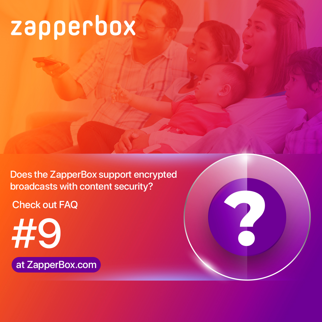 Are you having questions about encrypted broadcasts and content security? 
Yes, ZapperBox supports all encrypted channels in every market. 
For more details, please check out our FAQ #9: zurl.co/VgG6
#ContentSecurity #softwareupdates #nextgentv