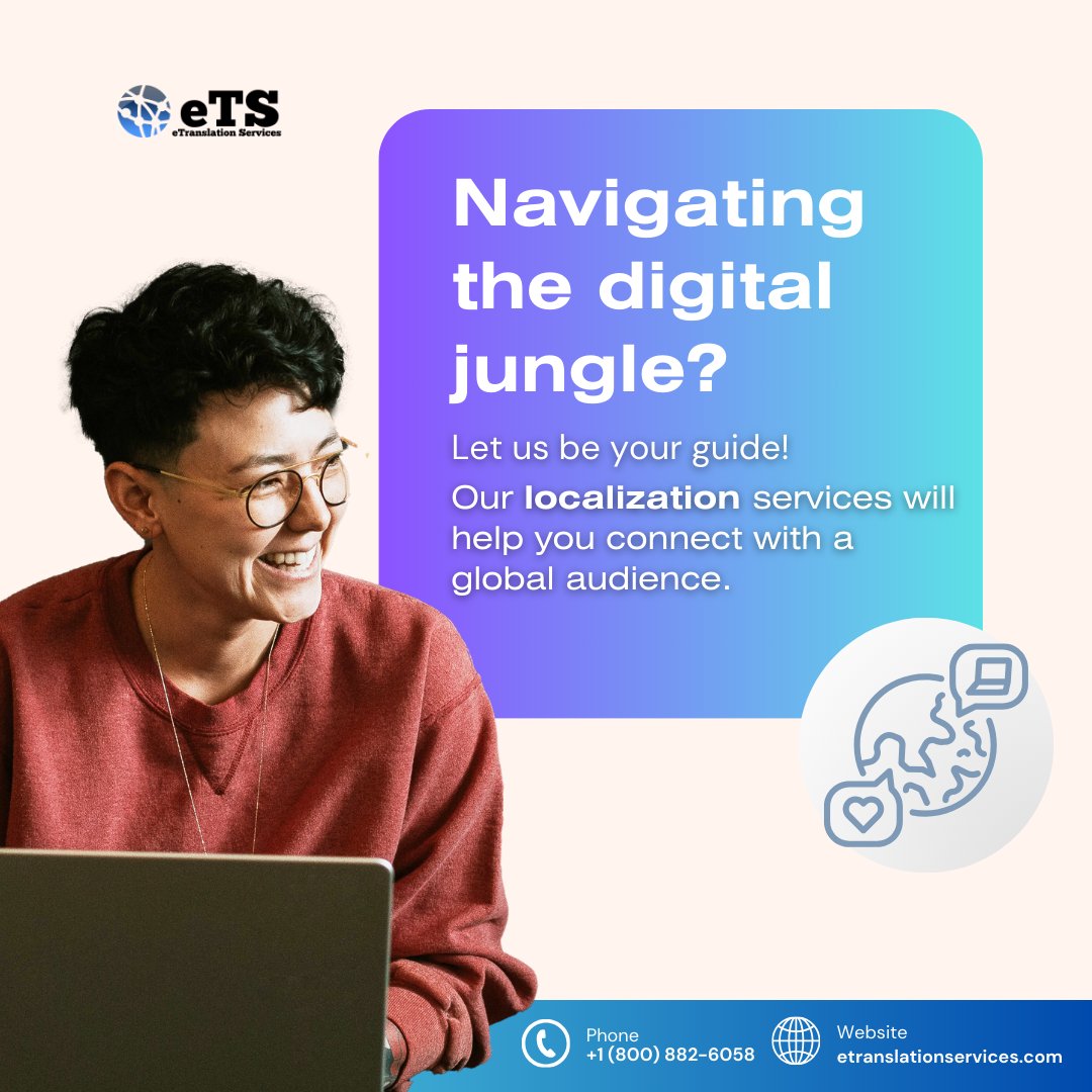 Lost in the digital jungle? Let us be your guide! Our localization services ensure your content resonates with audiences worldwide. 🌎🔍 #LocalizationExperts #GlobalAudience #translation #translators #translationservices