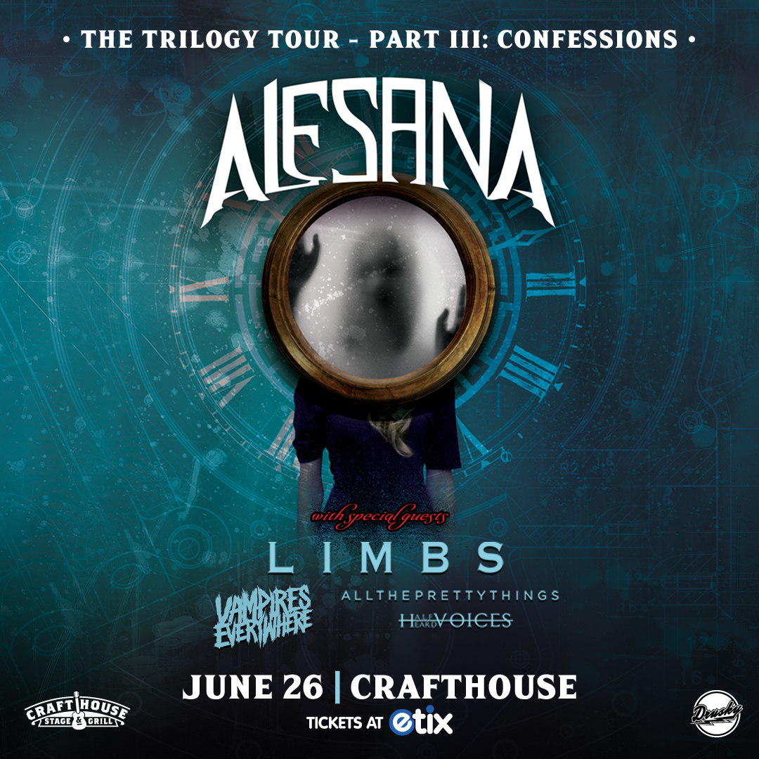 🚨 ON SALE NOW 🚨 @Alesana - The Trilogy Tour Part 3: Confessions with @whoisLimbs, @TherealVEband, All The Pretty Things, and @HalfVoices at @Crafthousepgh on June 26th! ⏰ Tickets are on sale now! 🎟️ bit.ly/AlesanaPGH24