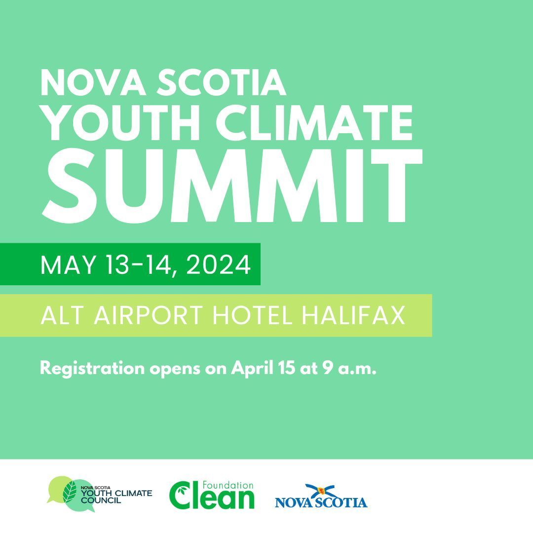 Mark your calendars—registration for the first-ever Nova Scotia Youth Climate Summit opens on Monday, April 15 at 9 a.m.! There are limited spots available, and we expect them to fill up quickly. Mark your calendars to secure your spot early! buff.ly/3TYwFXE