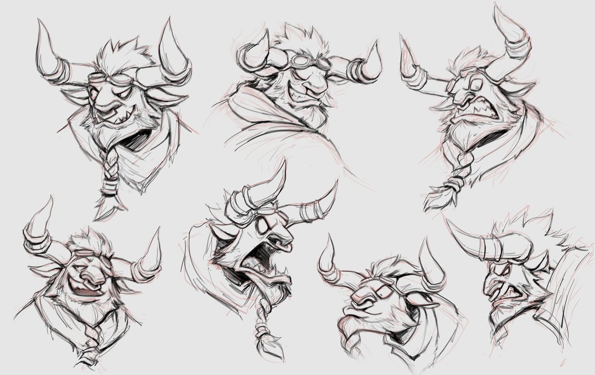 Expression sheet sketches for my goblin tauren hybrid character 

#digitalart #sketch #conceptart #characterdesign #characterart #charactersheet #fantasyart #wow #warcraft #warcraftart #goblin #tauren #anthroart