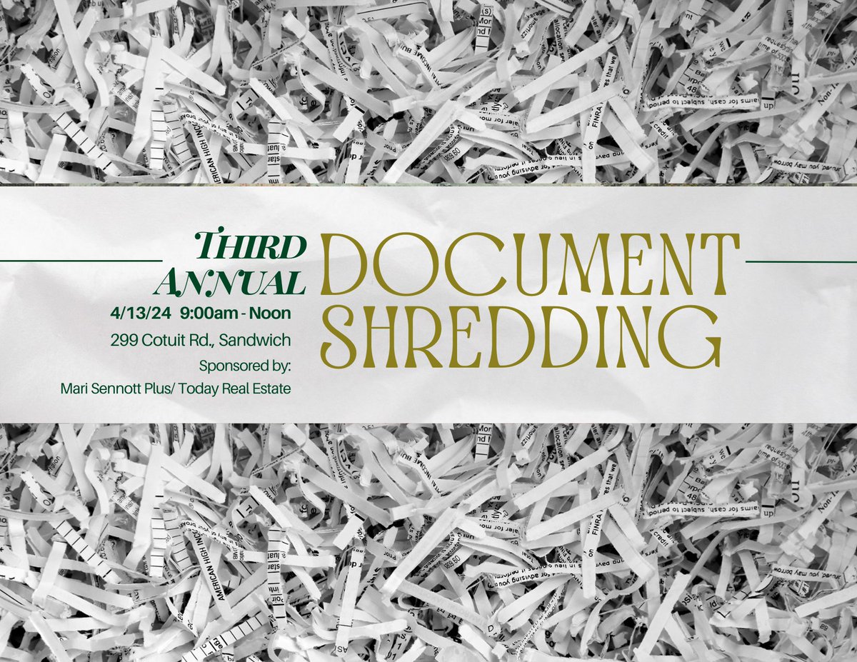 TOMORROW! Have your identity protected. Great White Shred will be available in the Today Real Estate parking lot from 9:00am - Noon. Take advantage of this opportunity which is FREE of CHARGE! #greatwhiteshred #marisennottplus #todayrealedstate
