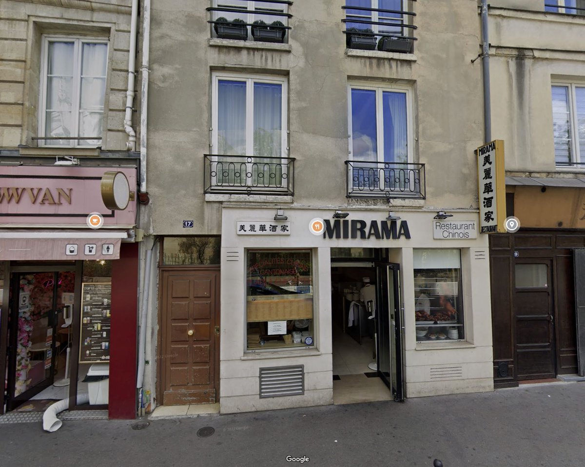 youtubeで『暗殺の森』を見ていて例の教授が住所を'17, Rue Saint-Jacques'と出てきたので調べてみたら、有名な中華料理屋'Mirama'の入ってる建物だった。ゴダールここに住んでたってこと？