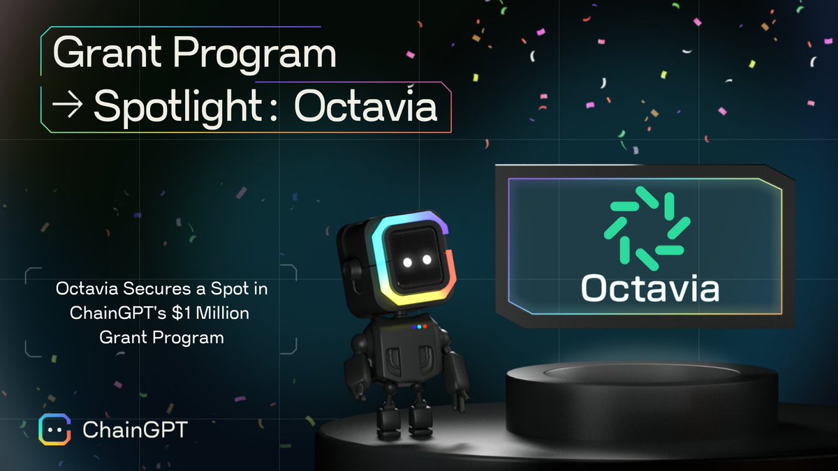 We're awarding $25k to @OctaviaToken as part of ChainGPT's Web3-AI Grant Program 🏆 Octavia is your ultimate sidekick for AI-powered research, trading, and more 🤖✨ Learn more below and discover how to apply for your own Grant today! 👉 chaingpt.org/blog/octavia-a…