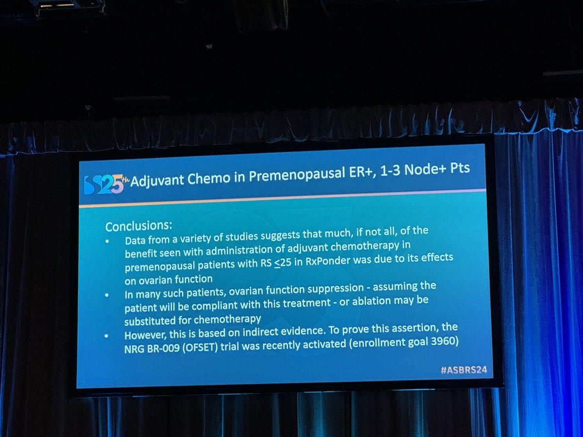 puneetsinghmd's tweet photo. .@WilliamSikov discusses the challenging situation of adjuvant chemo in premenopausal, node-pos pts in the post-RxPONDER era. His answer is no in select patients though @NRGonc BR009 OFSET (https://t.co/f3vC5VVhxN) RCT will be important to answer this question #ASBrS24 @ASBrS https://t.co/IQFWbPCWLu
