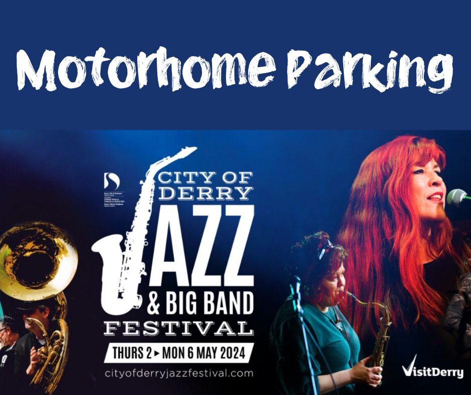 ℹ️ MOTORHOME PARKING - JAZZ FESTIVAL ℹ️ Designated overnight secure parking is available during the upcoming @derryjazzfest for self- contained motorhomes. City Centre location and must be booked online in advance 🚐 Book today 👉 bit.ly/3W02Ybp #VisitDerry