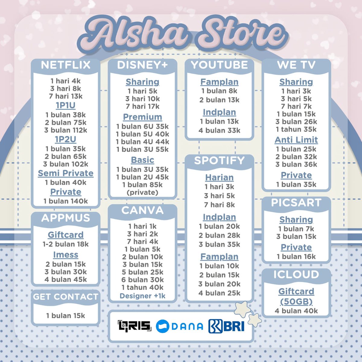 bubbieskyr's tweet image. *ੈ✩‧₊ 𝔀𝓮𝓵𝓬𝓸𝓶𝓮 to alsha deity realm! 
꒰ᐢ⸝⸝•༝•⸝⸝ᐢ꒱⸒ surganya 𝐚𝐩𝐩𝐫𝐞𝐦 dengan harga paling terjangkau di dompet 💵 dan admin yang paling fast response ꩜ bisa dihubungin di  wa.me/+6285824439201 ☎️ yuk order sekarang! ♡‧₊˚