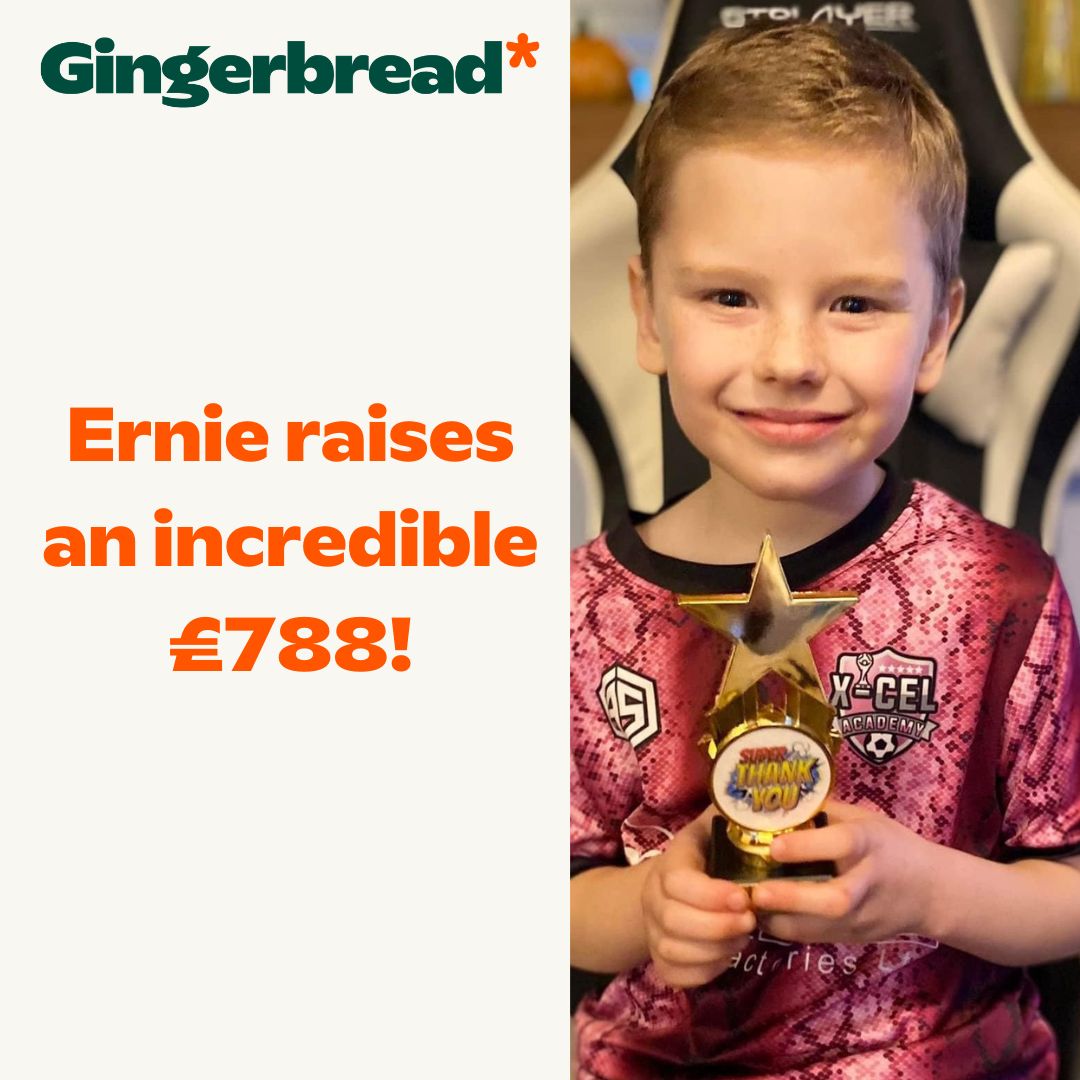 Earlier this year 7 year old Ernie hosted an online quiz to raise money for Gingerbread. Ernie's quiz was a success and he smashed his £200 target, raising an incredible £788! Thank you so much for helping to support single parents Ernie🧡