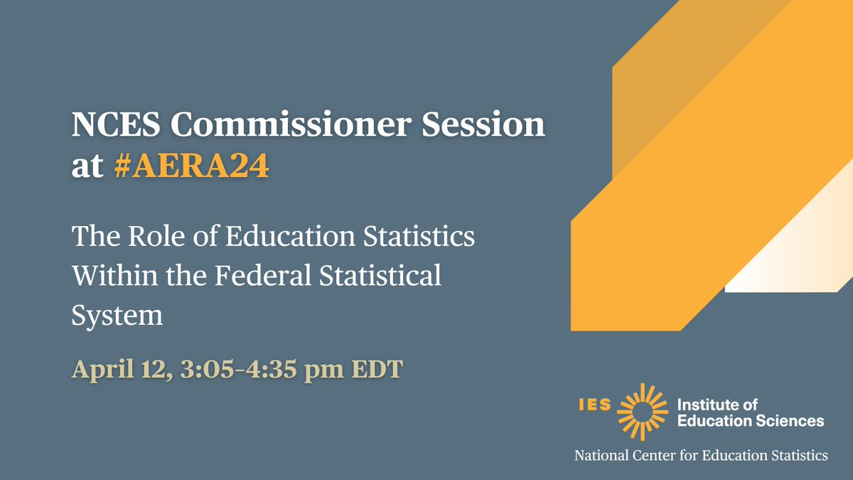 It’s nice to see you all at #AERA24! This afternoon, NCES Commissioner Peggy Carr will be joined by other #FedStats experts to discuss NCES’s accomplishments, innovations, and future plans. Be sure to drop by our booth (#230) to learn more about NCES.