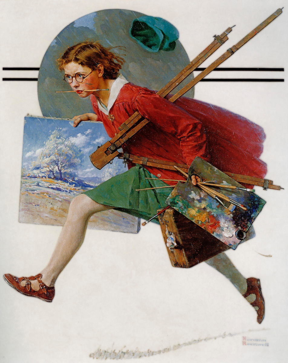 First published #OnThisDay for the April 12, 1930 cover of The Saturday Evening Post is Norman Rockwell's, 'Wet Paint (Girl Running with Wet Canvas).'