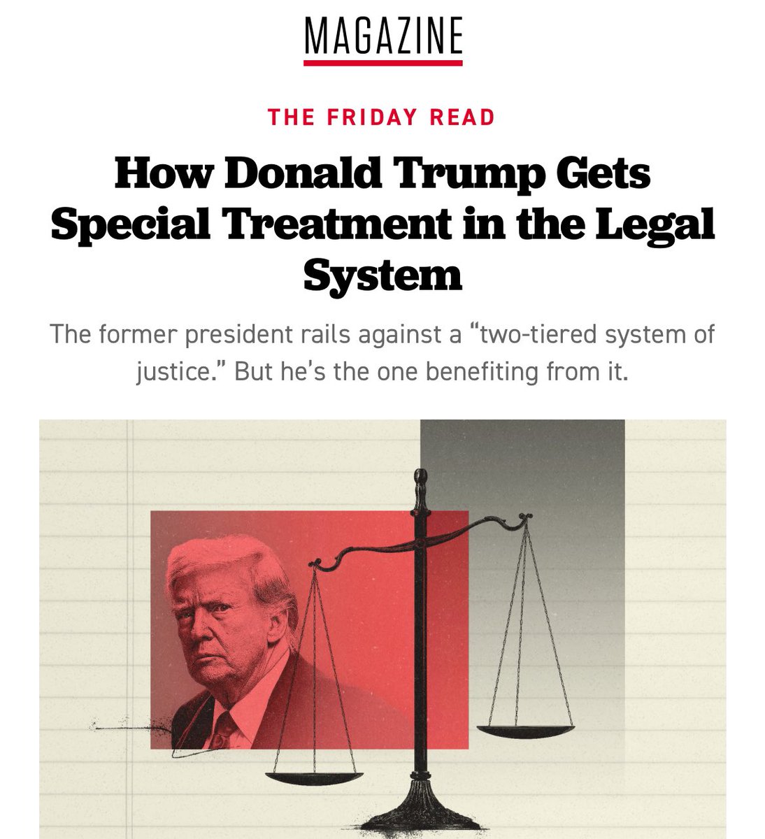 POLITICO: “.. no other person in America — if charged with the diverse panoply of malfeasance that Trump has been accused of — would enjoy the same procedural and structural advantages that Trump has harnessed, to great effect ..” @POLITICOMag politico.com/news/magazine/…