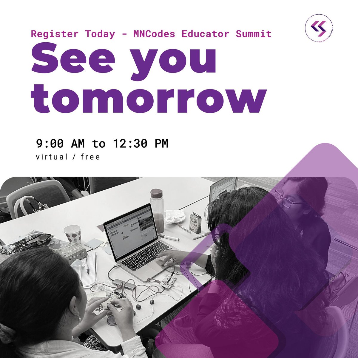 There is still one day left to register for the #MNCodes Educator Summit! This is a free and virtual event for educators, administrators and community members looking to expand opportunities in computer science education across MN and beyond. buff.ly/3I1GOO0