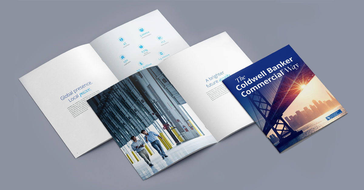 We designed a brochure to help Coldwell Banker Commercials connect with franchisee sales leads. Designed to integrate with existing branding while giving them an updated look. Clean design, infographics & eye-catching photos to grab attention. What do you think?