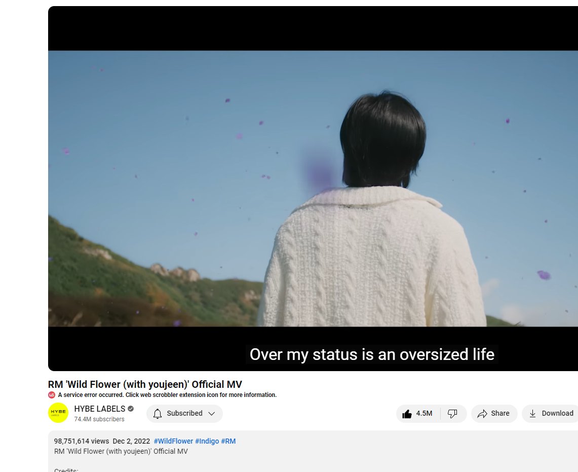 1.25M left for WILD FLOWER MV to reach 100M on YouTube. Need playlists? -- > Milestones section youtube.com/@LetsBeGoodHum…