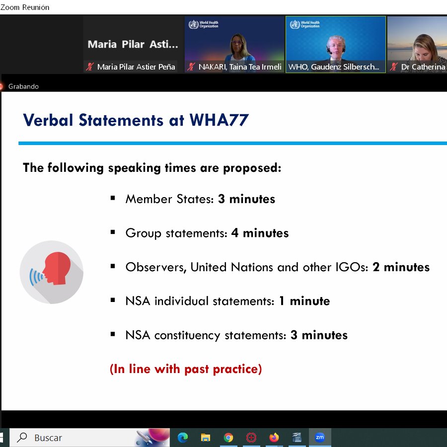 Participating on behalf of @WoncaWorld in Informal premeeting #WHA77 with many others #NonStateActors in relation with @WHO, reaching agreements for statements that identify needs detected by NGOs, Foundations and Civil Society to improve World health. Streamed on @WHO website.