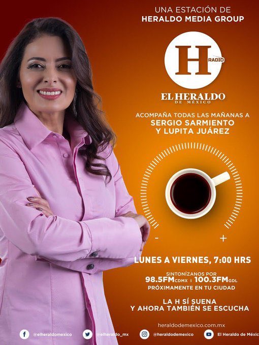 ¡Buenos días! 🌞 📻Ya comenzó @SergioyLupita por Heraldo Radio 98.5 FM. 🎙️Escucha a @SergioSarmiento y @LupitaJuarezH de 7:00 a.m. a 10 a.m. con la toda información que a usted le interesa. 🖥️ Estamos en heraldodemexico.com.mx • GDL 1003 FM • MTY 99.7 FM • CDMX 98.5 FM