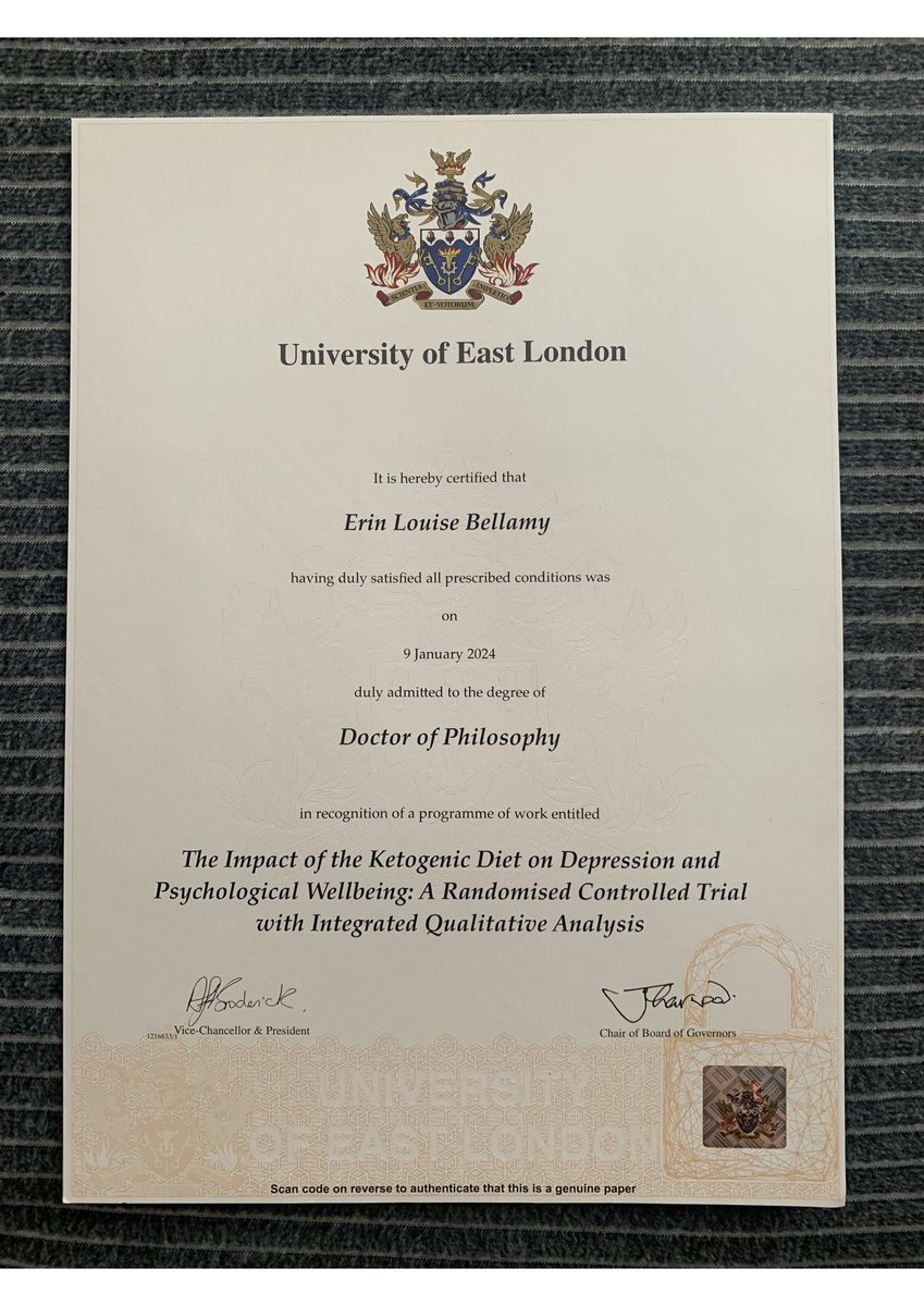Well, this is a nice way to end the week. I finally received my #PhD certificate!👩‍🎓 Publications pending 😍 #ketogenictherapy #metabolicpsychiatry #mentalhealth
