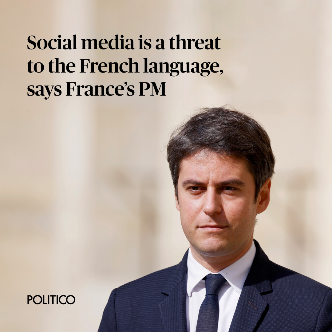 'If the algorithms that suggest content on a given platform tend to suggest English-speaking content, in the long term I think that's a threat to the place of the French language,' said French Prime Minister Gabriel Attal. 🔗 trib.al/ICcKYSV