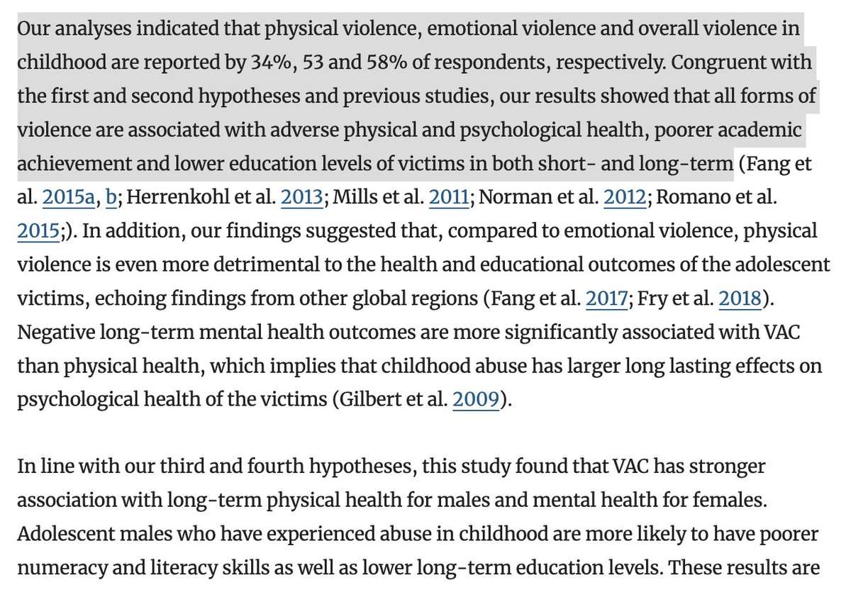 34% of adolescents in Cape Town have been beaten. Abuse hurts their cognitive development. We also know that it perpetuates a cycle of violence. I don’t know what the solution is, but this is a known cause of future harm link.springer.com/article/10.100… cc @DaveEvansPhD