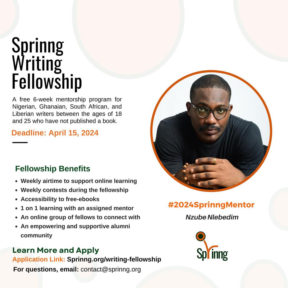 I’m very excited to announce that I will be serving (again) as a mentor for this year’s Sprinng @SprinngLM Writing Fellowship. Visit sprinng.org/writing-fellow… to learn more and apply by April 15! #2024SprinngMentor